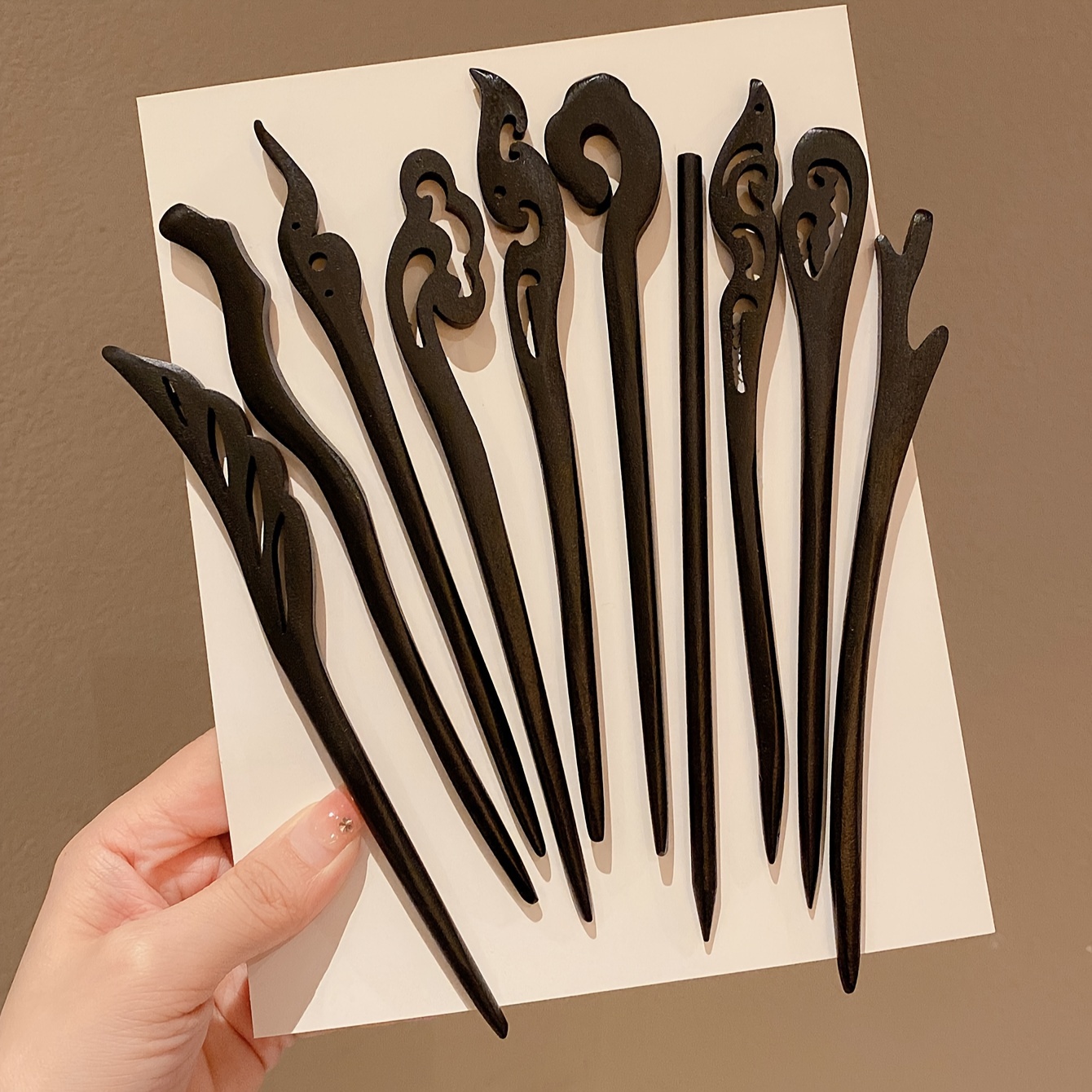 

10pcs/set Black Hair Sticks, Vintage Style Sandalwood Hair Pins, Simple Modern Wooden Hairpins, Cheongsam Hanfu Headwear For Women