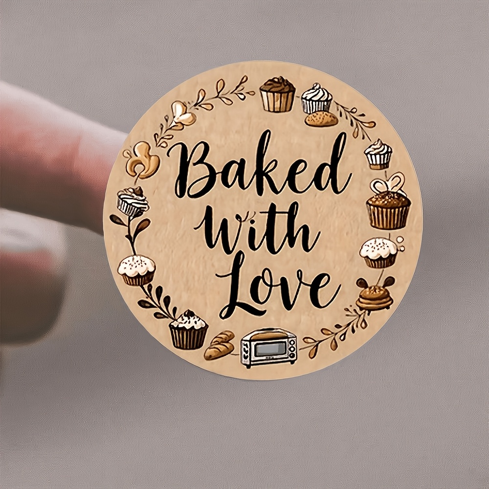 TEMU 48 autocollants ronds "" - Étiquettes décoratives pour cupcakes, biscuits, pain et pâtisseries, fond marron clair avec herbe verte