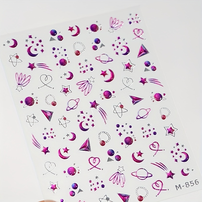 Image of 1sheet Jelly Star Moon Nail Charm Sticker, Diy Self Adhesive Purple Star Moon Art Pattern, Odorless, Suitable For Hand And Foot Care Decorative Stickers