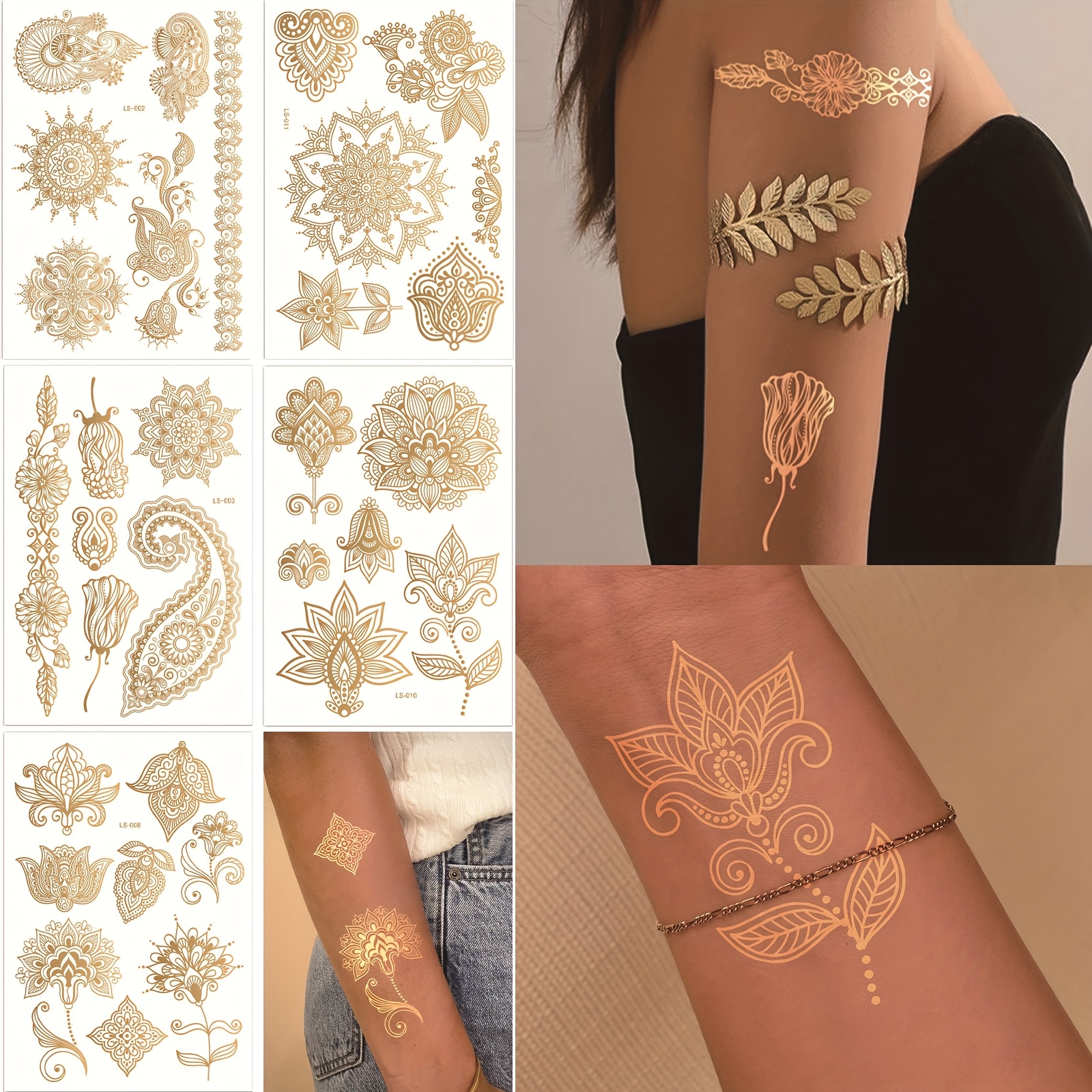 5pcs Tattoo Stickers With Floral Lace Design, Suitable For Women's , Wrists, And Hands, Ideal For Costume Parties, Gatherings, And Temporary Waterproof Decoration
