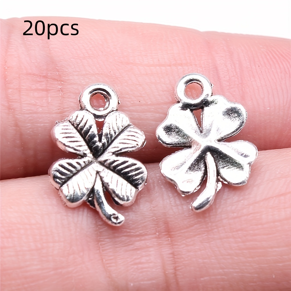 20pcs Clover Charm, Vintage Silvery Alloy Pendant - For Making Necklace Earrings Purse Zipper Pull Accessories 17mm