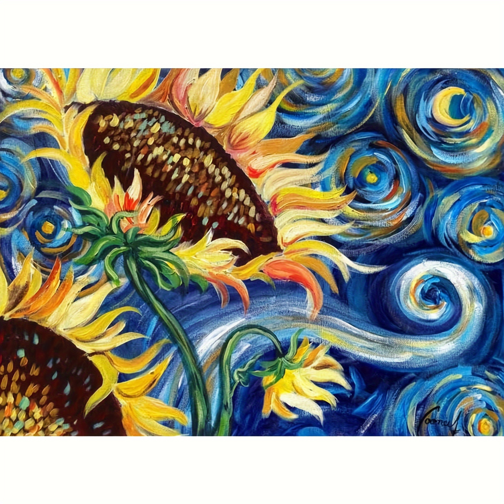 

1pc Sunflower - Starry Night Pattern Rhinestone Painting Set, Diy 5d Acrylic Full Round Rhinestone Inlay Painting Mosaic Craft, Handmade Set, Holiday Gift, Frameless (30x40cm/11.8x15.7inch)