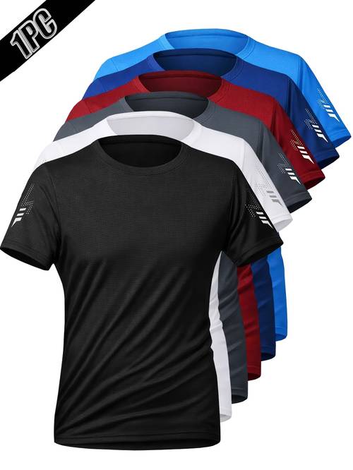 mens silky fiber quick drying casual sports plain colored t shirt with geometric pattern print breathable fabric suitable for outdoor sports fitness jogging cycling