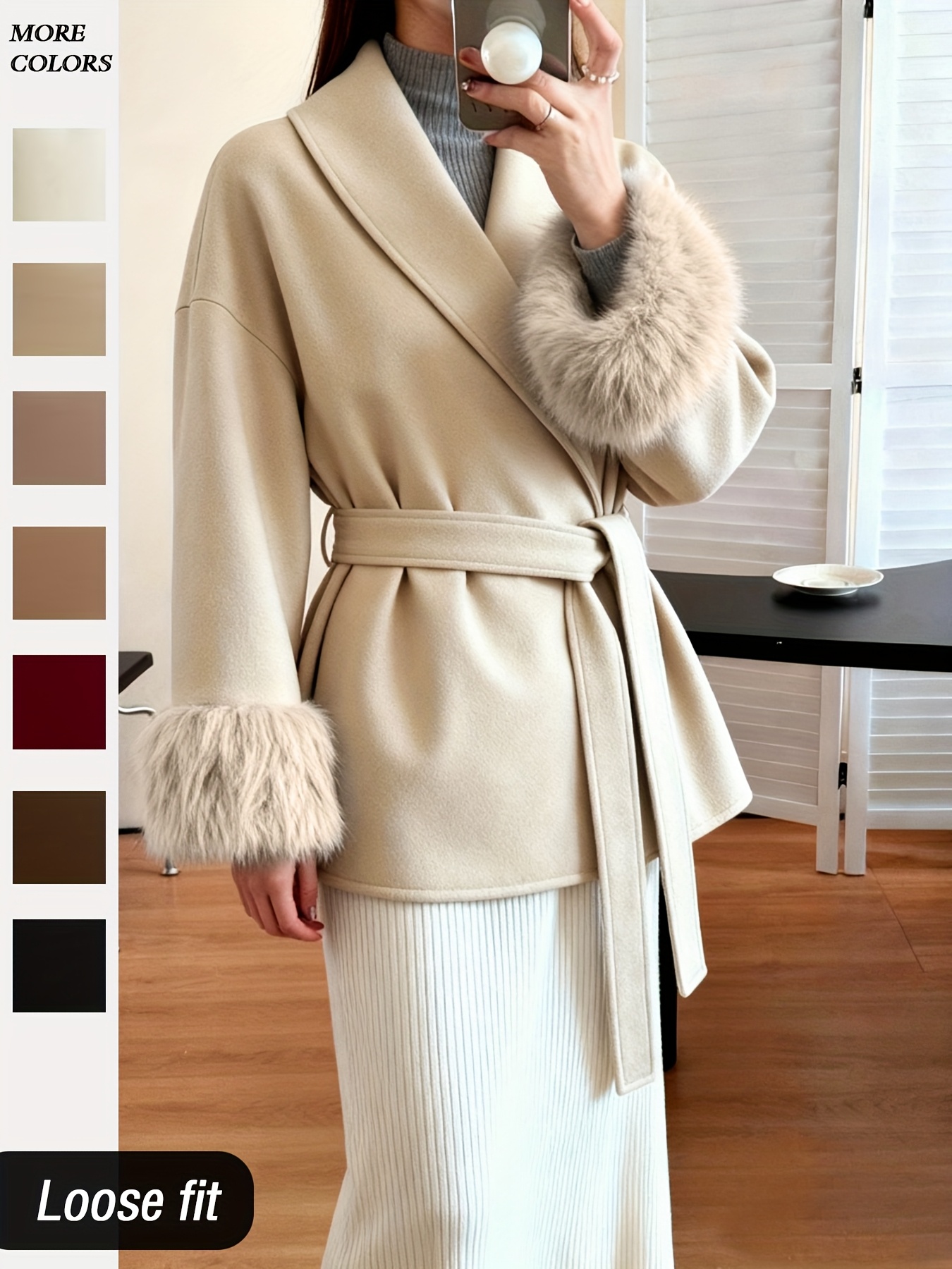 womens fashion elegant furry sleeve coat autumn winter womens clothing Product details 24