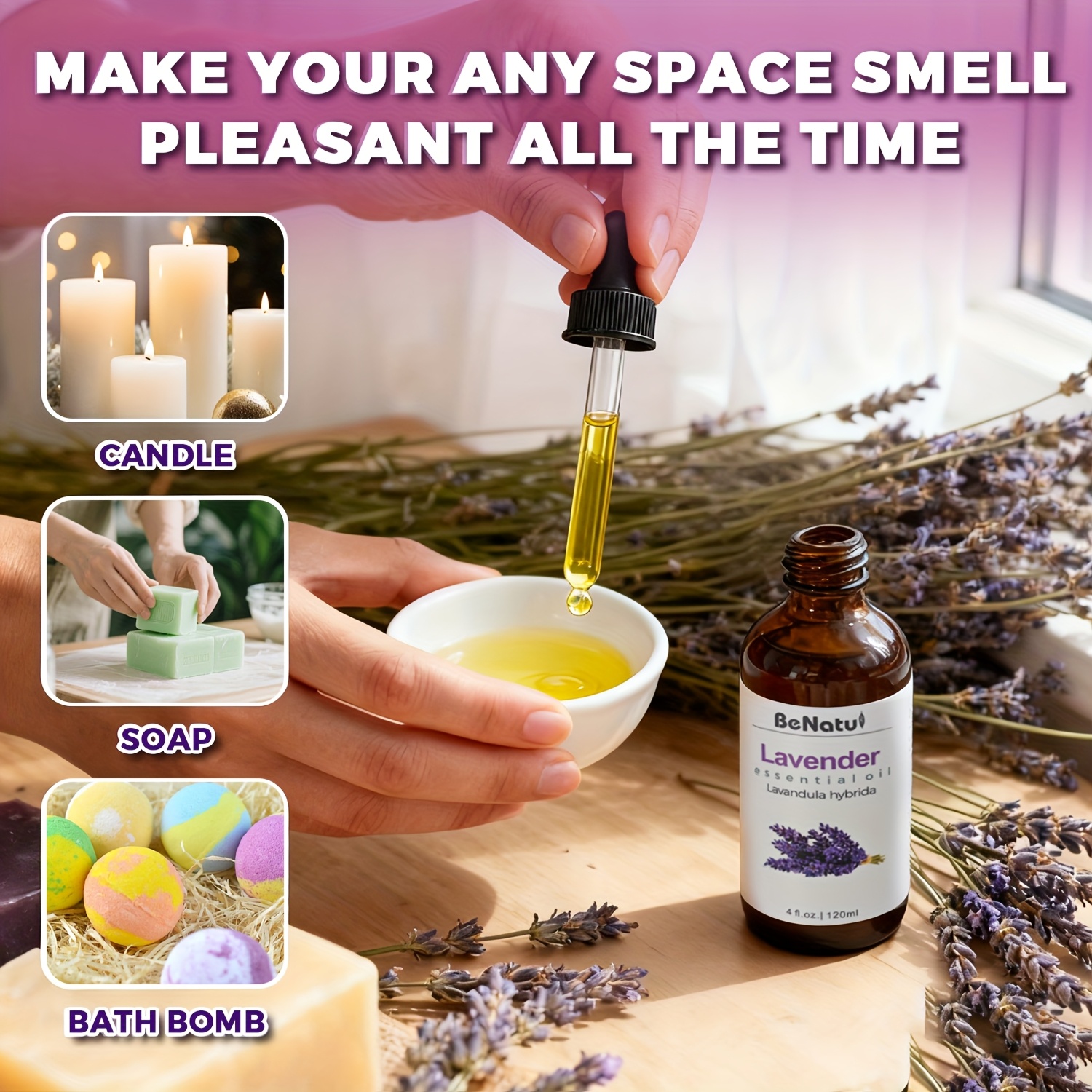 120ml (4oz) Lavender Essential Oil for Diffuser, Candle Making, Massage, Soap DIY, and Home Fragrance
