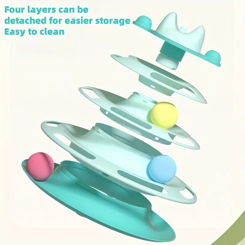 de brinquedos interativos para gatos com pista giratória e bolas - plástico durável, de entretenimento de 3 níveis para animais de estimação, não requer pilhas, disponível em 3 cores, entretenimento envolvente para seu Detalhes do produto 5