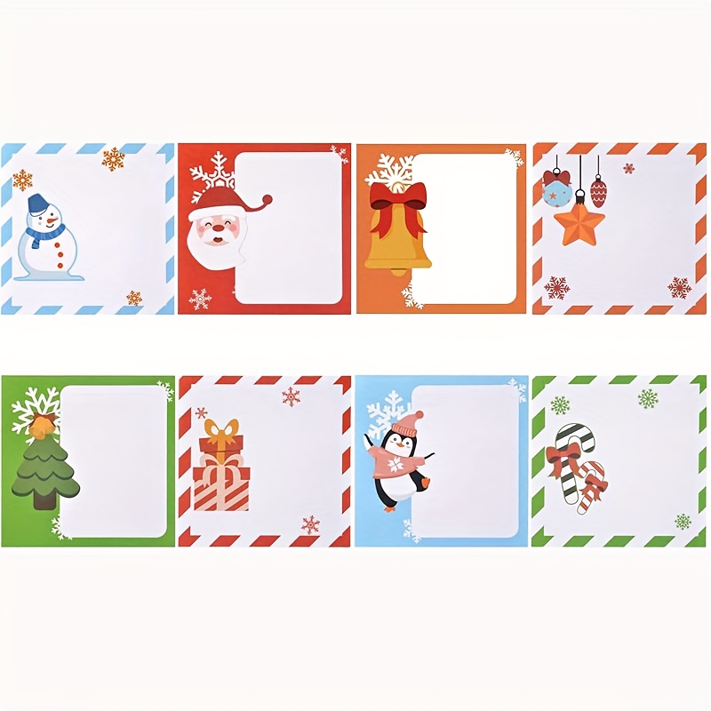 TEMU 8/16 Blocs (30 Feuilles/Bloc) Notes Adhésives de Noël Autocollantes - Mignons Blocs Carrés Idéaux pour Décorations de Fêtes, École, Fournitures