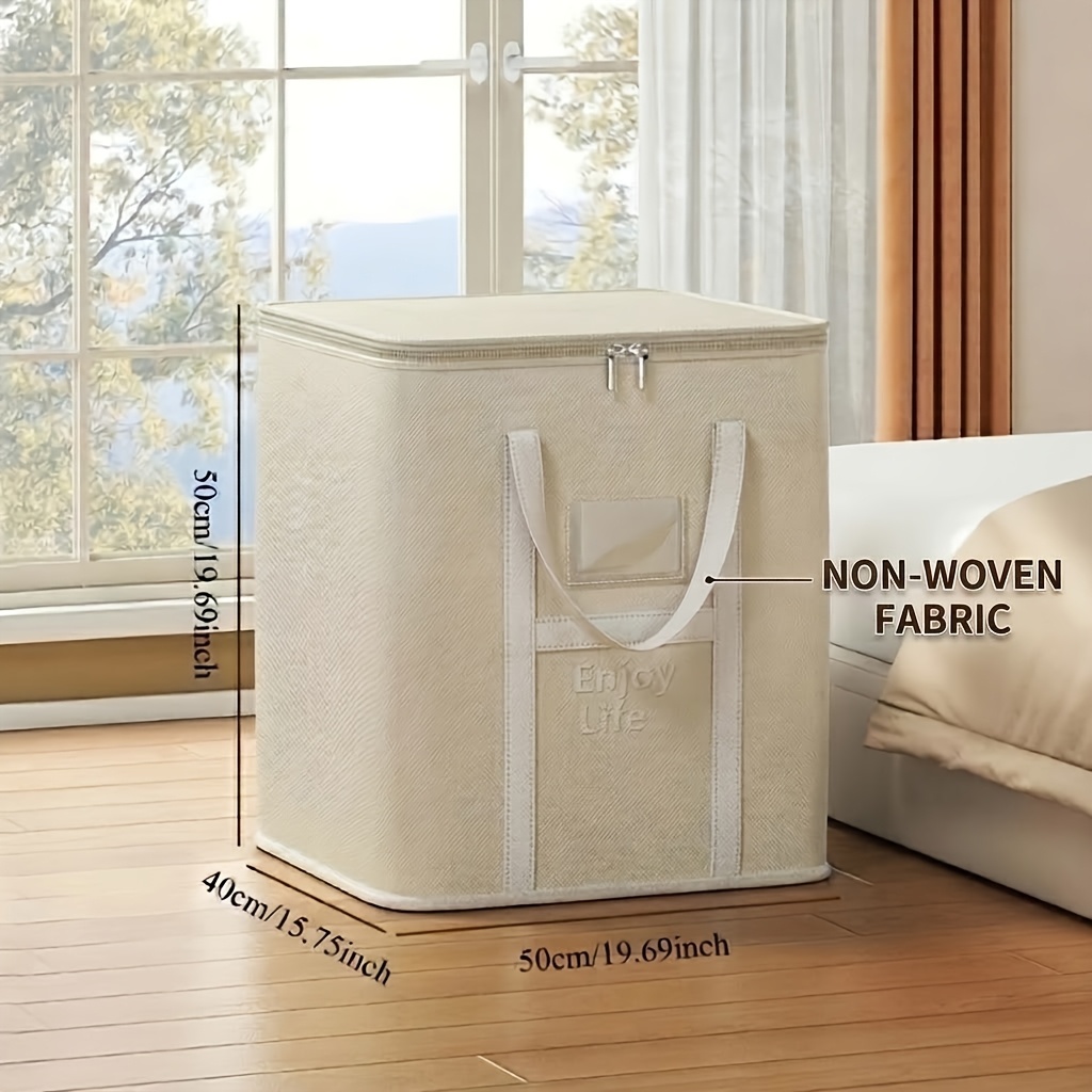 TEMU 1pc Clothing Storage Box, Double-layer Thickened Zippered Design, Moisture-proof And Moisture-repellent, Washable With , Thickened Fabric