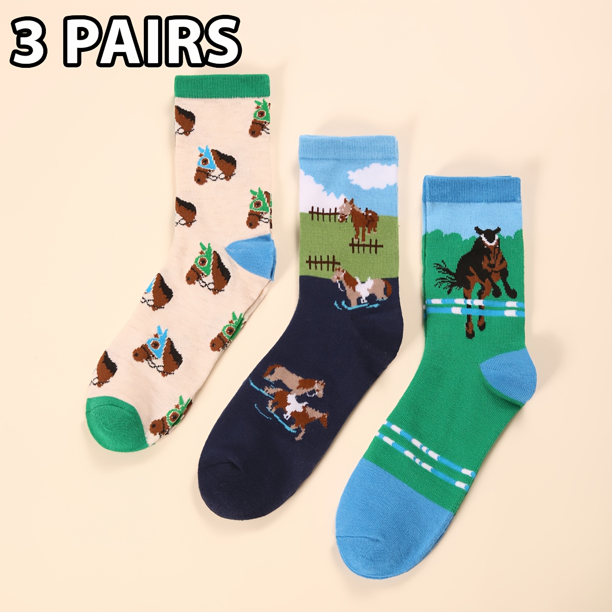 TEMU 3/6 di Calzini da Equitazione - Design Western, Vita da Ranch - Multi- - Lunghezza a met� polpaccio - per Equitazione, Western, Abbigliamento e