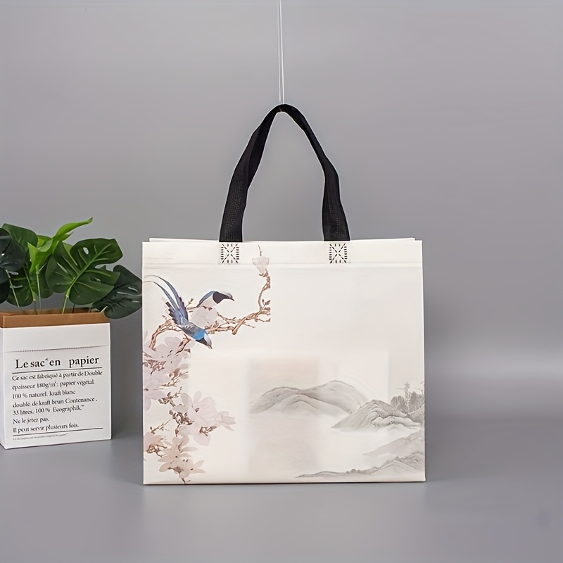 TEMU Gift For Her/him 12pcs Reusable Tote Bags With Vintage Bird Illustrations, Non-woven Miscellaneous Handled Bags, Portable Bags, Suitable For