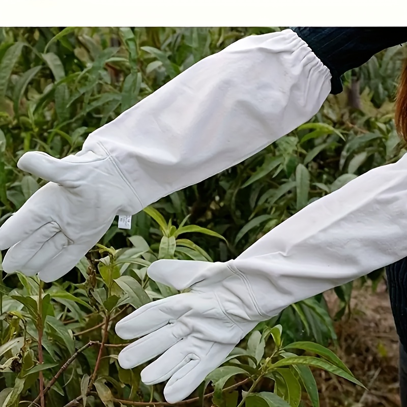 

Gloves, Premium Goatskin Leather, Breathable White, Long Canvas Sleeve, Polyester , Lightweight, Hand Wash, Free - For Beginner To Commercial Beekeepers