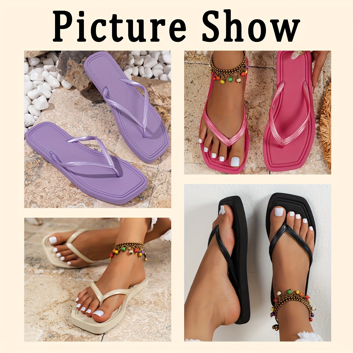 Women'S Summer Fashion Flip-Flops - Comfortable, Durable EVA Material, Flat Heel, Slip-On Thong Sandals for Beach & Casual Wear, Black with White Stripe, Ladies Sandals