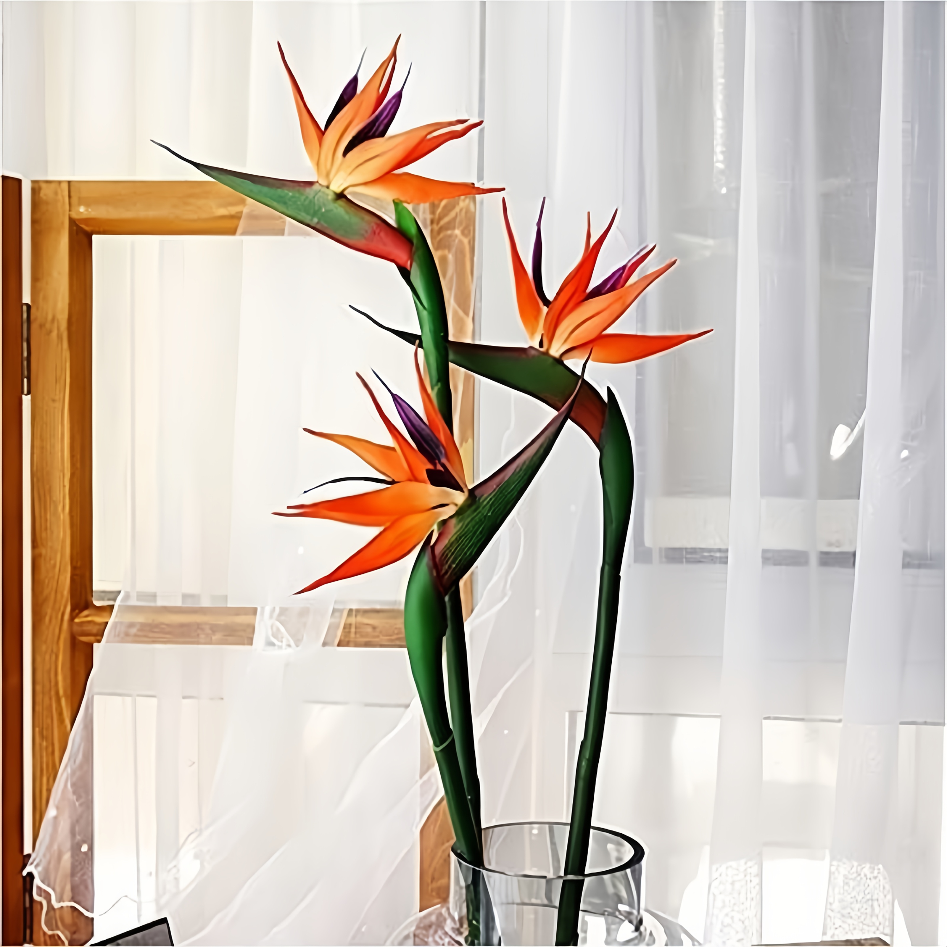 3 Vivid Artificial Bird Of Paradise Flowers - Strelitzia Flowers With Green Leaves, Orange And , Perfect For Home, Office And Wedding Table Centerpiece Decorations
