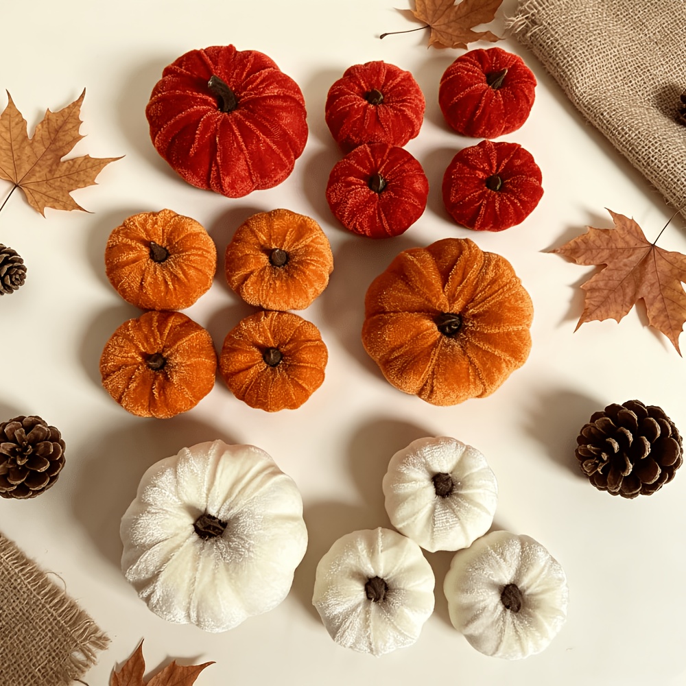 TEMU 14pcs Thanksgiving Artificial Pumpkins, White Pumpkins With Berries And Decor, Decoration, Festival Decoration, Halloween Decoration,