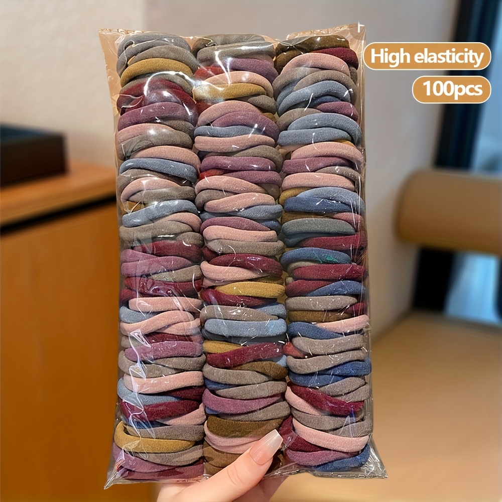 TEMU 100 Élastiques à Cheveux Couture Haute Élasticité en LEMON LOVE, Durables et Extensibles, Couleurs Assorties Incluant Rose, Bleu, Vert, Jaune,
