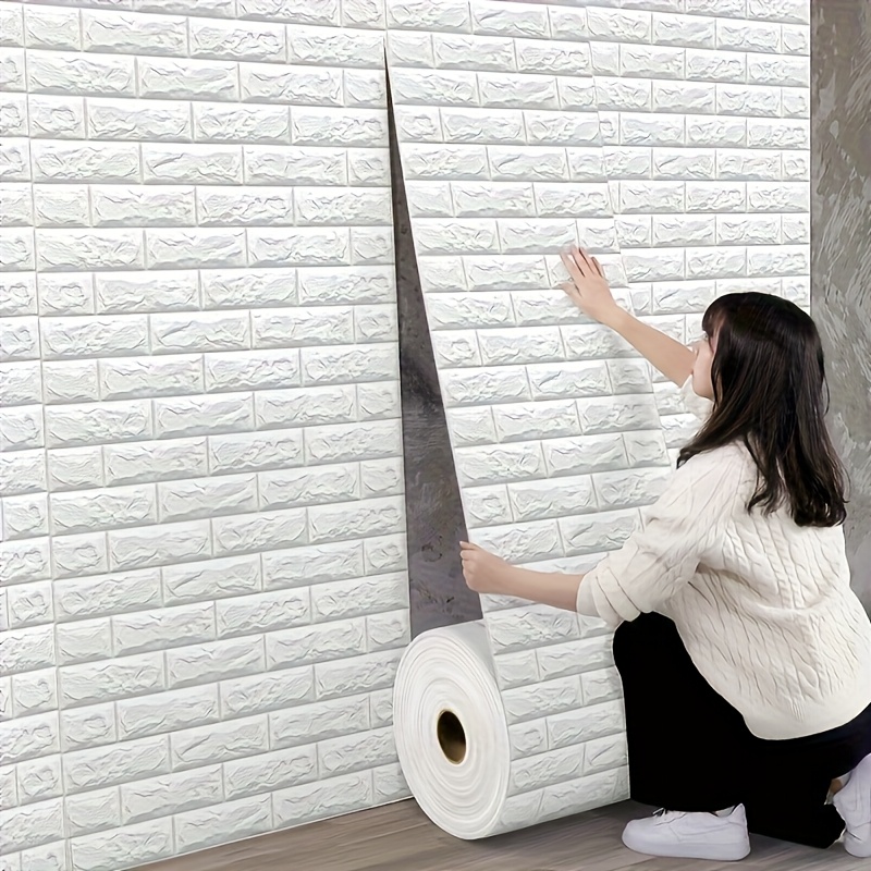 3mm thick 3d three dimensional foam wallpaper white brick pattern wall stickers self   waterproof oilproof and   for indoor renovation use 27 56 196 85in