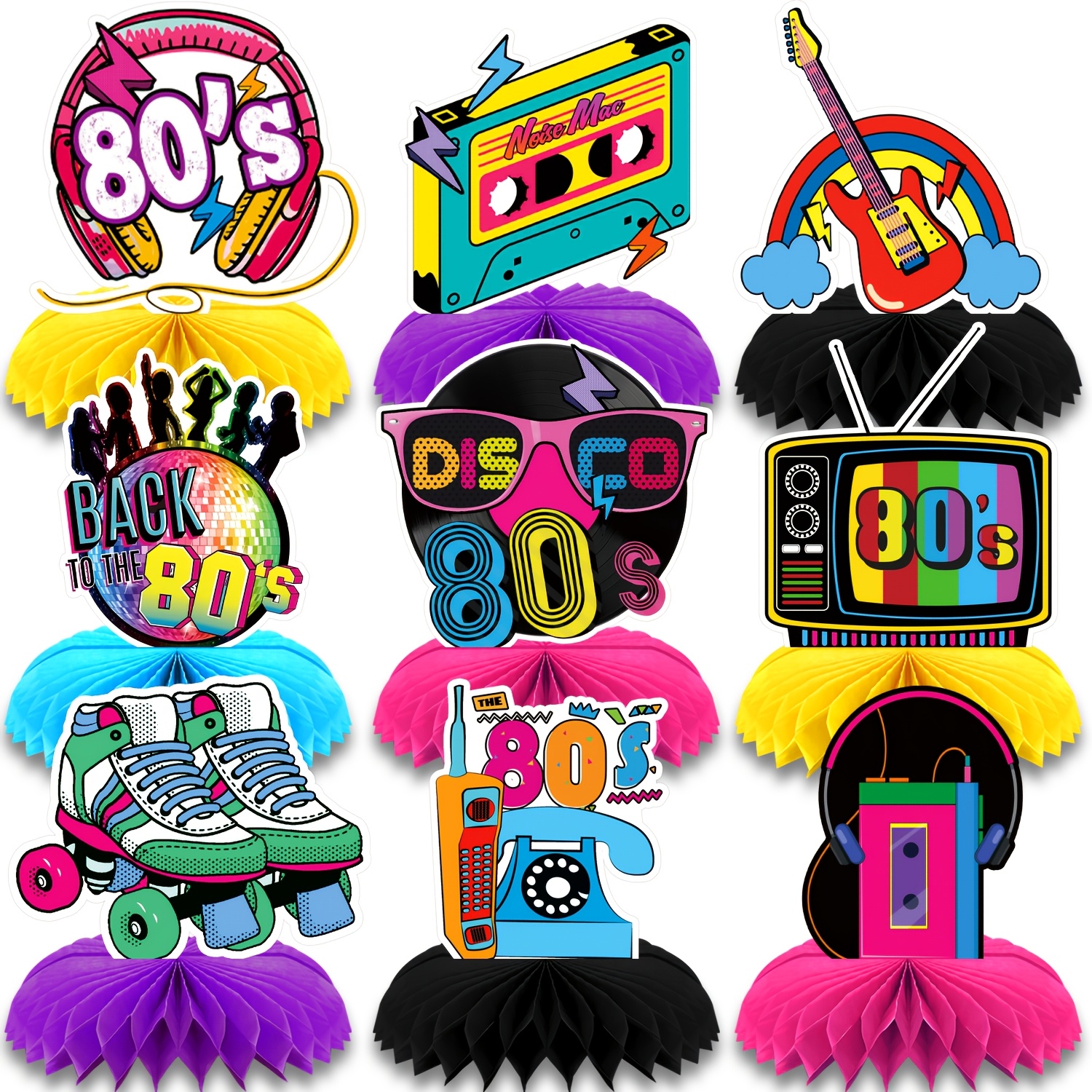 Image of 9pcs Disco 3d Honeycomb Centerpiece Decorations Table Decorationsback To 80s Disco Party Decorations Centerpieces For Birthday Decorations Hip Hop Props Nostalgic Birthday Party Supplies