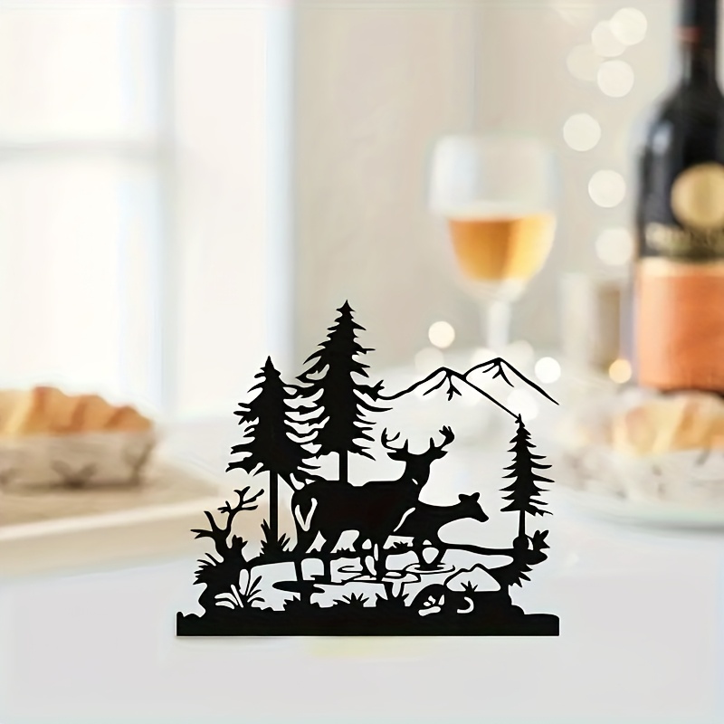 Image of 1pc Metal Deer & Forest Silhouette Candle Holder - Elegant Tabletop Decor For Living Room, Dining Room, Christmas, Nature- Décor For Deer Lovers, Deer Home Decor