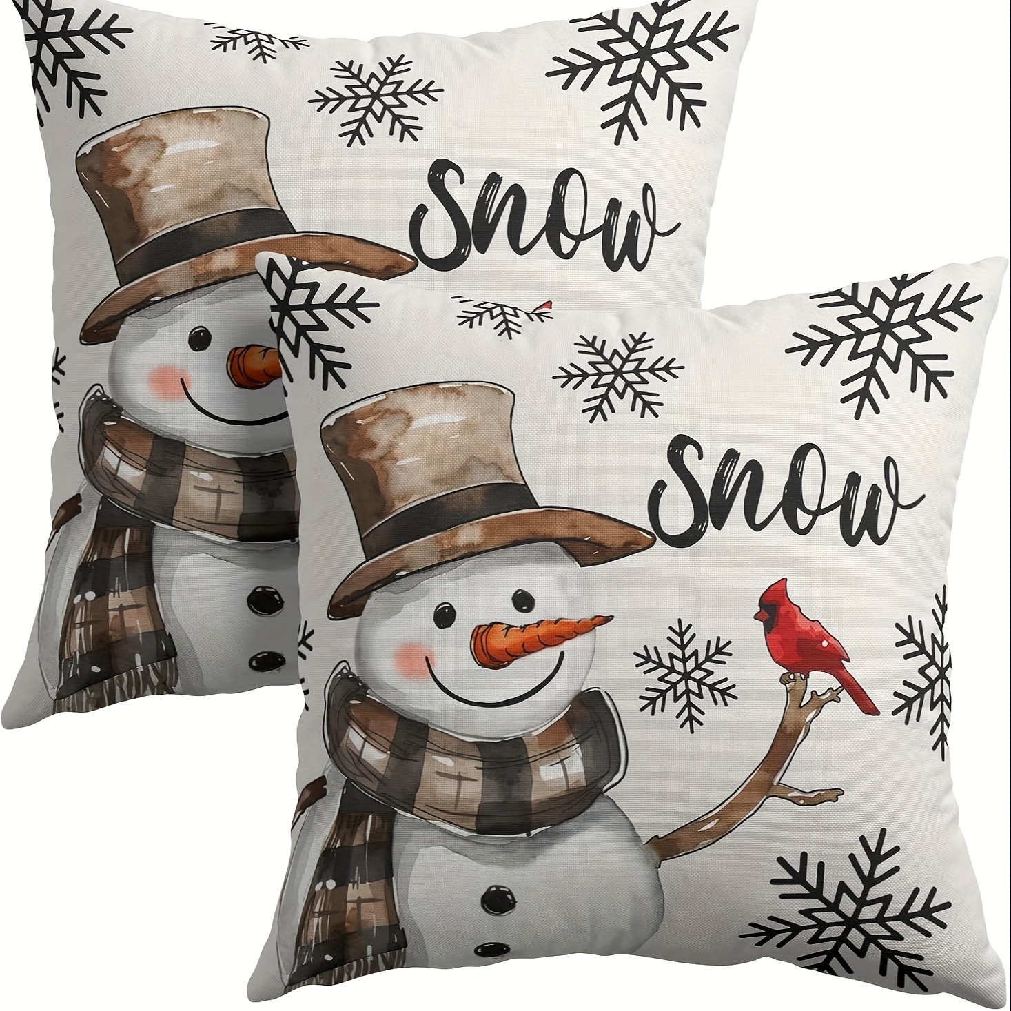 

2- Snowman & Red , 16x16/18x18/ , Pillowcases, Zippered, , Sofa Bedroom Decor, Decorative Protectors