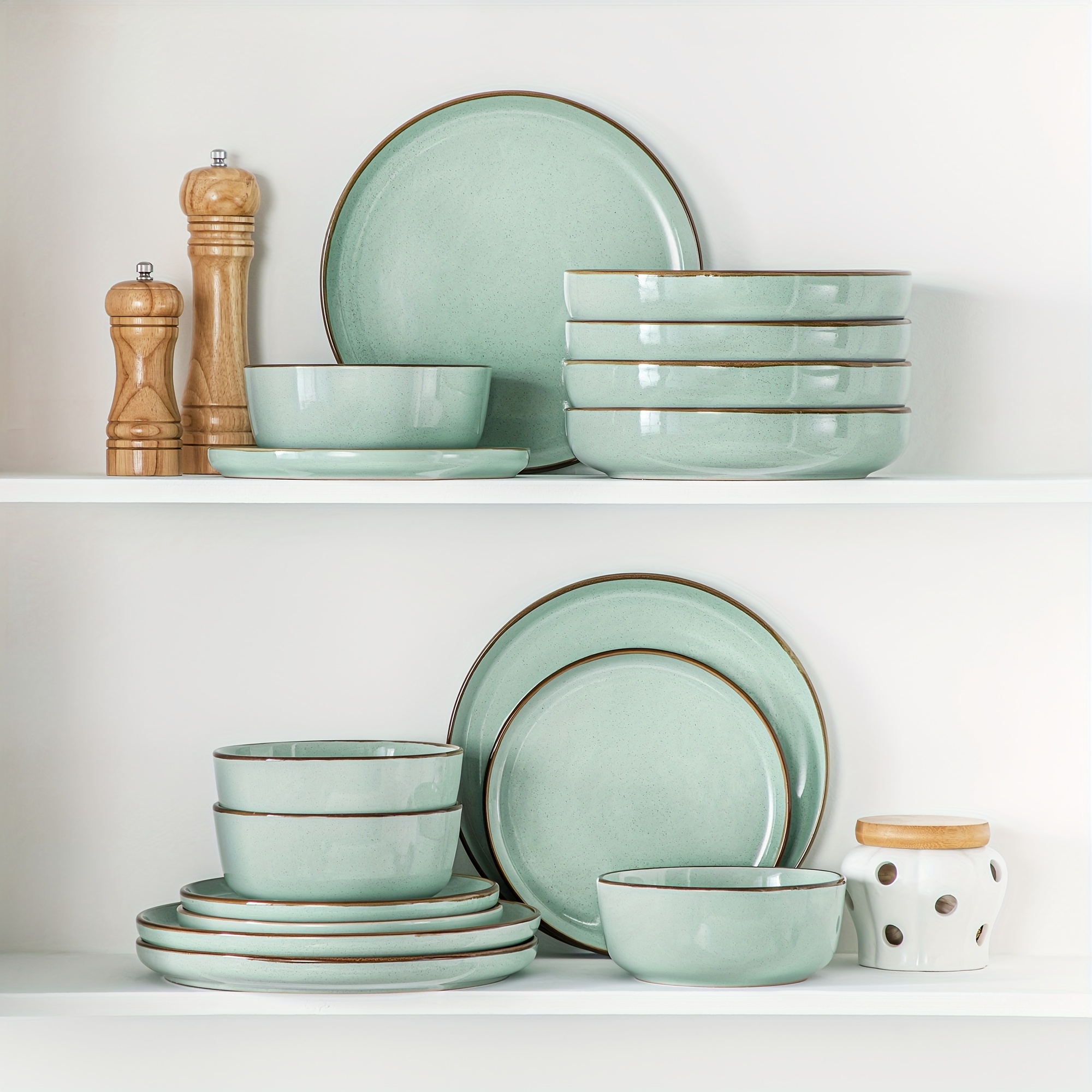 Image of 16pcs Festival Gift For 4, Dinnerware Sets For 4, Plates And Bowls Sets Dishes Set, Chip Resistant And Scratch Resistant, Dishwasher And Microwave Safe, Service For 4, Kitchen Cutlery Set, Jade Green