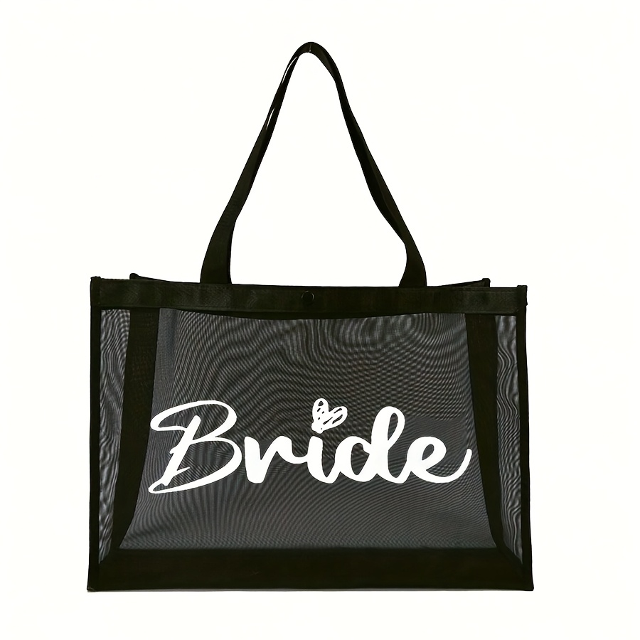 1pc Bride Mesh Tote Bag, Foldable, Large Capacity, Lightweight And Stylish Tote Bag, Suitable For Weddings, Birthdays, Beach Vacations, For Your Own Use Or As A Gift