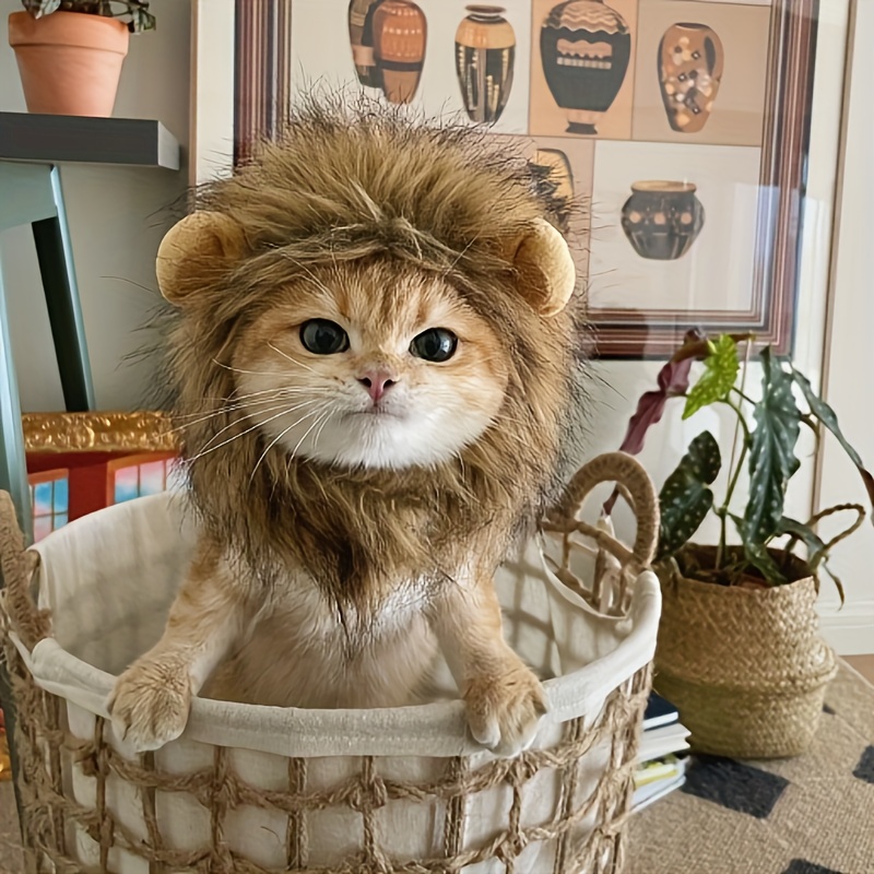 

Lion Mane Costume For Cats, Soft Pet Wig With Ears, Cute Lion Headgear Accessory For Feline Dress Up And Parties