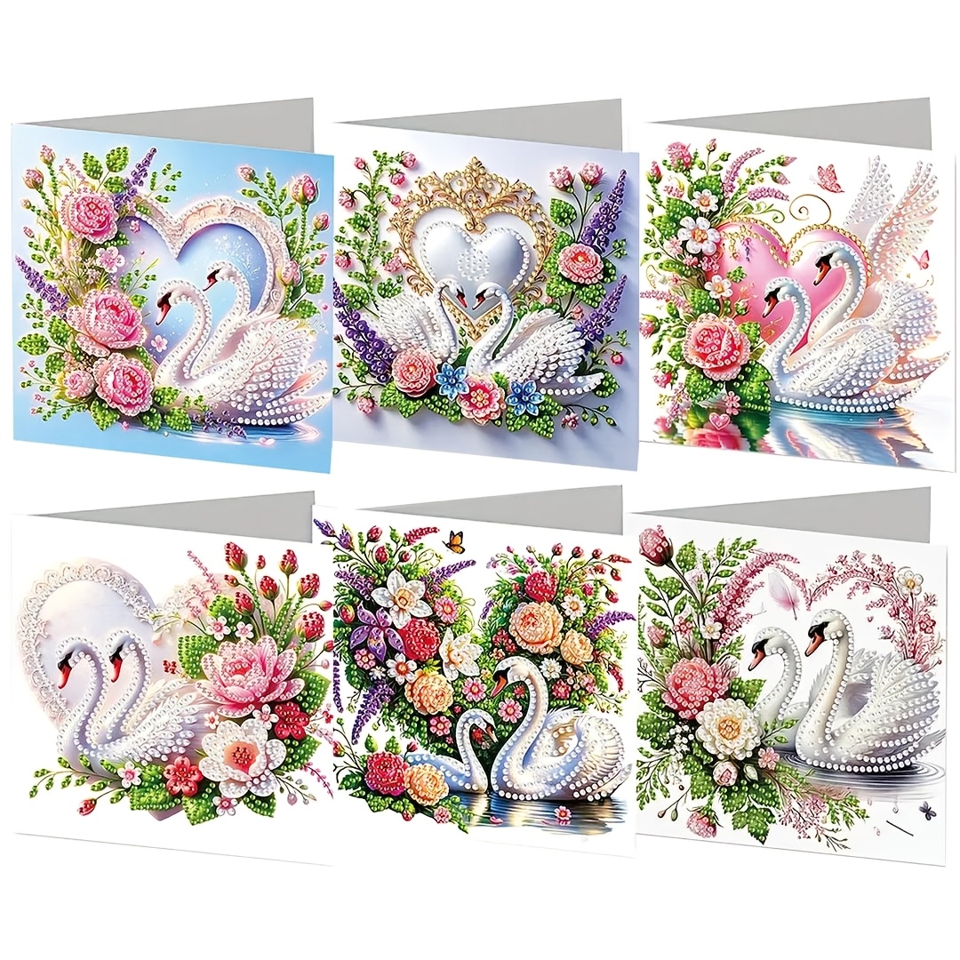 TEMU 6pcs Set, Shower Diamond Painting Kit, Swan Thank You Card, Convey Beautiful Wishes, Unique Mosaic Product Design Unleashes Your Creativity And