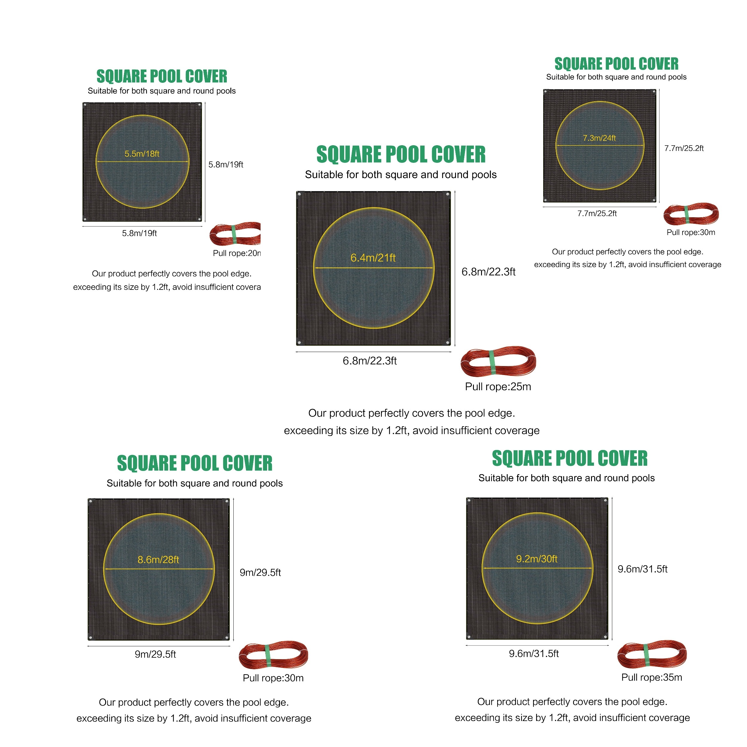 IBirdie Winter Pool Cover For 20-22 Ft Round Above Ground Pools - 500D PU, Waterproof, 24 Ft Diameter