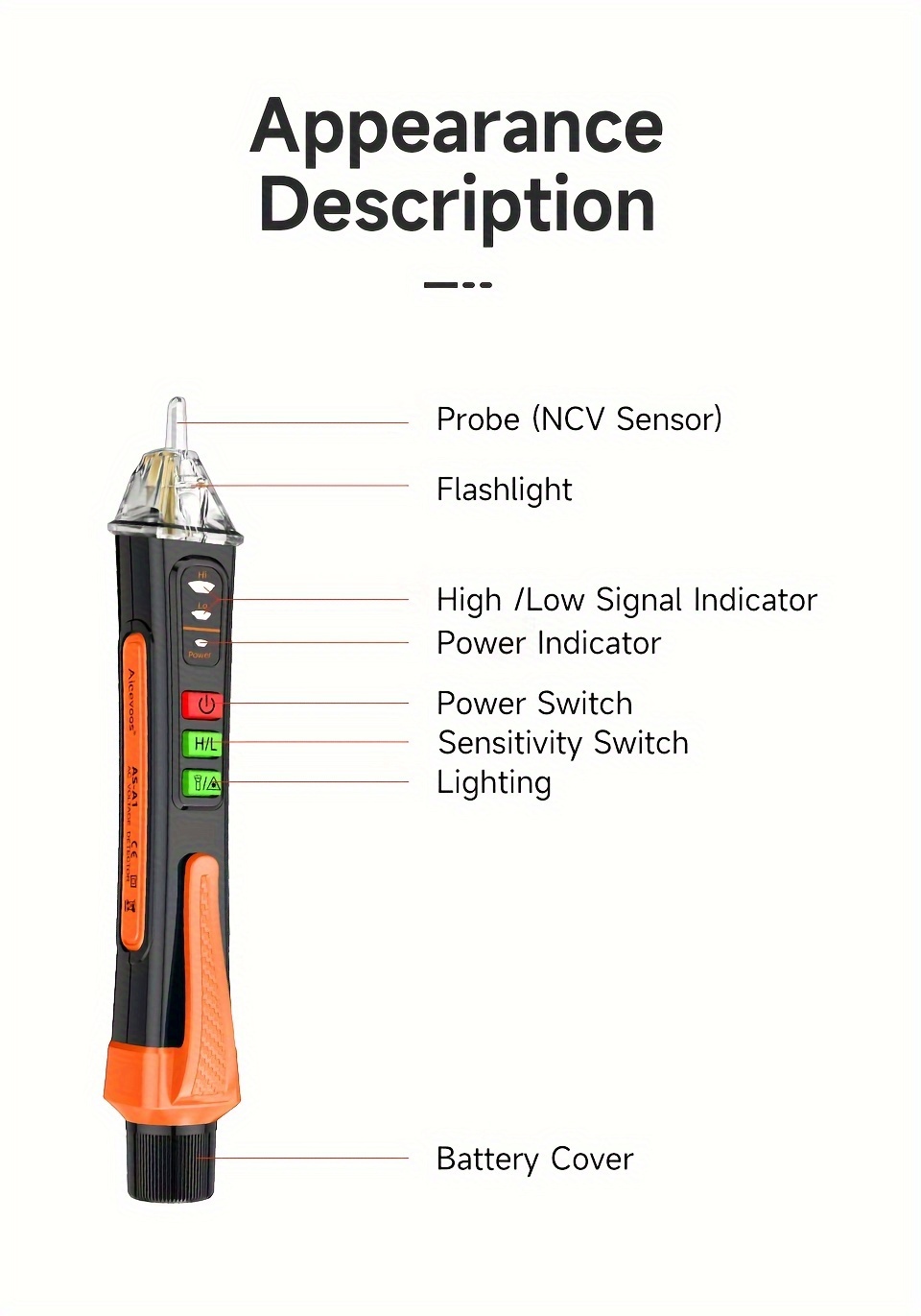 AICEVOOS Non-Contact Voltage Tester Pen - AC 12-1000V Breakpoint Finder with Live/Neutral Indicators, Laser Pointer & Analog Display, Compact Portable Electric Sensor for Electricians & DIY Safety, Electrical Diagnostics | Ergonomic Grip | Durable Plastic Body