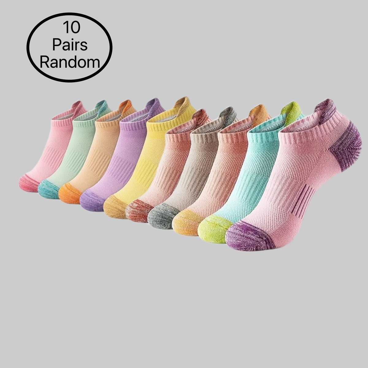 10 Pairs Of Tyr Colored Random Candy Series Comfortable Running Socks For Spring And Summer
