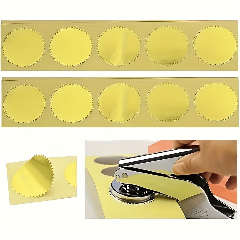 TEMU 100pcs Of Embossed Stickers, 50mm In Size, Featuring Blank Metallic Golden Seals. Embossed Foil Stickers Have A Scalloped Edge And Are Designed