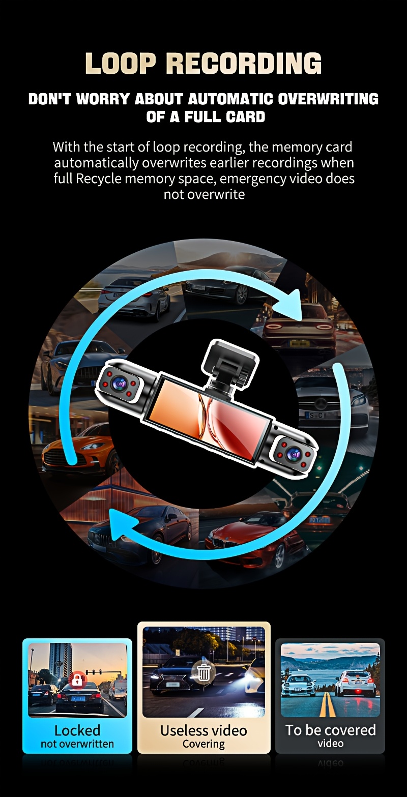 AXH 360 ° 4-channel 1080P High-definition Ultimate Safety Driving Recorder Set, Car Camera 1080P Front And 720P Front, Back, Left, Right Full Coverage, Four Screen Display, High-definition Night Vision, WDR, G Sensor, Loop Recording - Car