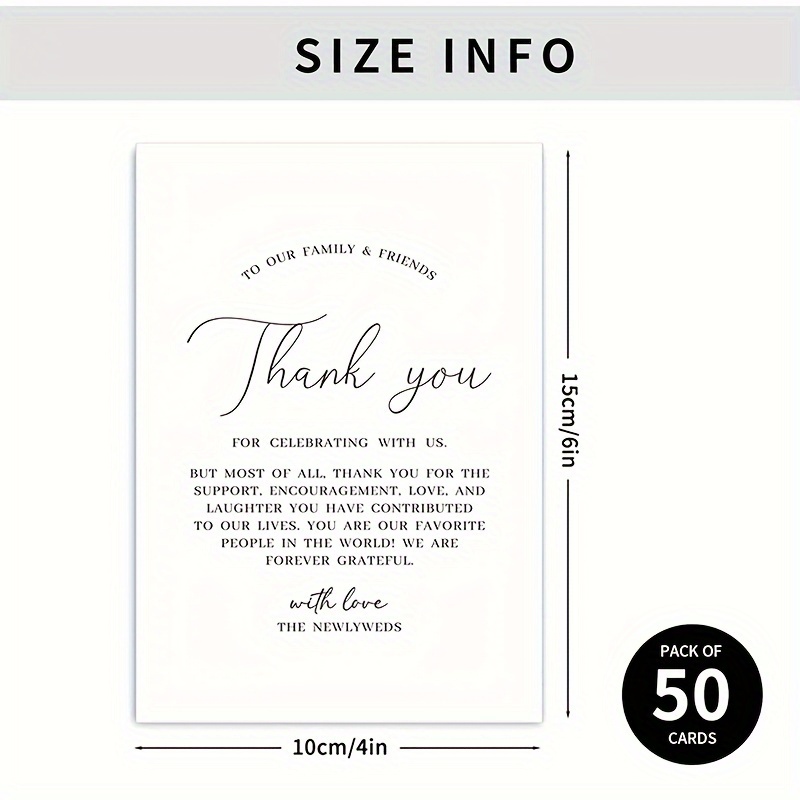 TEMU 50pcs Elegant Wedding Card Thank You Notes - Double-sided, Anti-dirty Laminated, Leaf & , Wedding Reception Table Settings