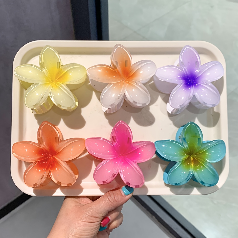 TEMU 6pcs Set Of Summer Beach Gradient Color Egg Flower Hair Grabber Internet Celebrity Floral Updo Shark Clip Headwear