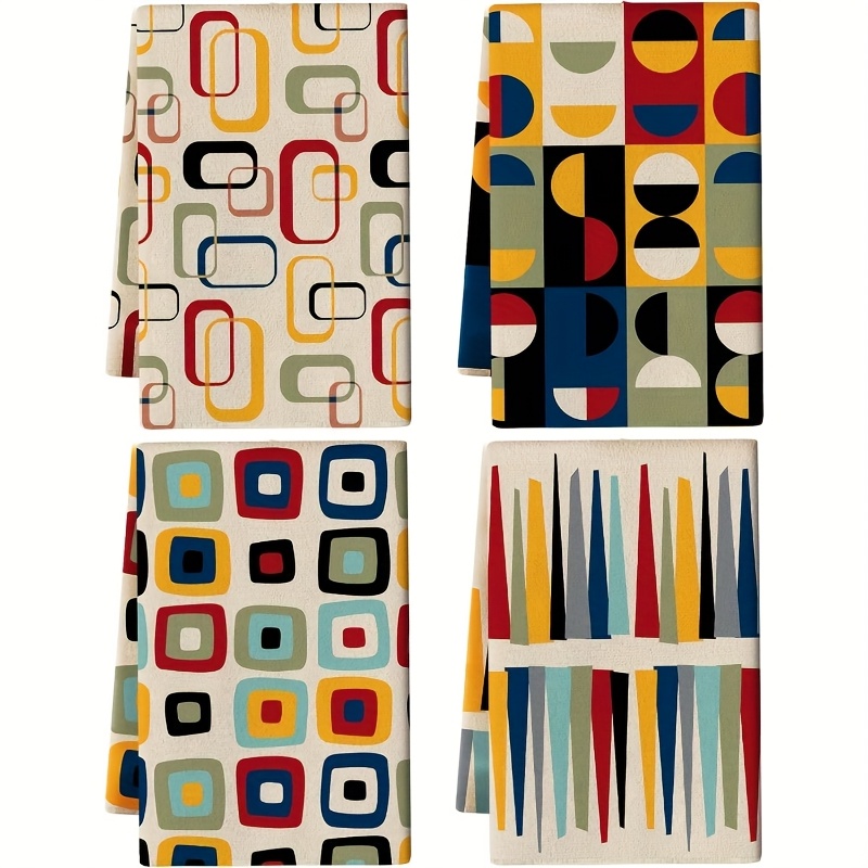 TEMU 4pcs, Modern Retro Decorative Kitchen Towels, Towel Set, Modern Absorbent Cloth, Cooking Baking Tea Towel, Dishcloth, Scouring Pad, Hand Towel,
