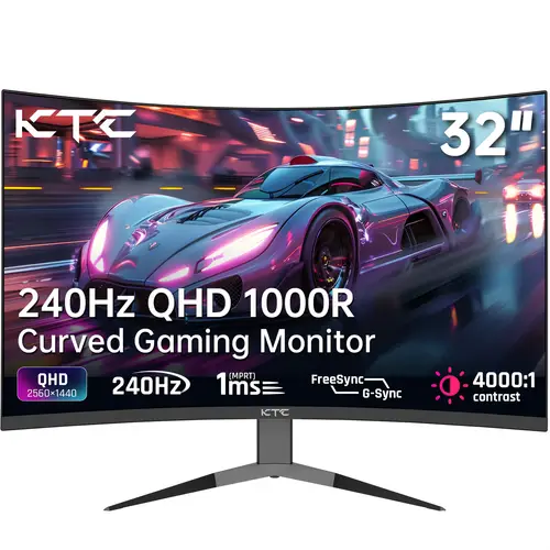 ktc 32 inch 240hz monitor 2k 1440p computer pc monitor with 1000r 1ms frameless adaptive sync 122 srgb displayport tilt adjustable h32s25e
