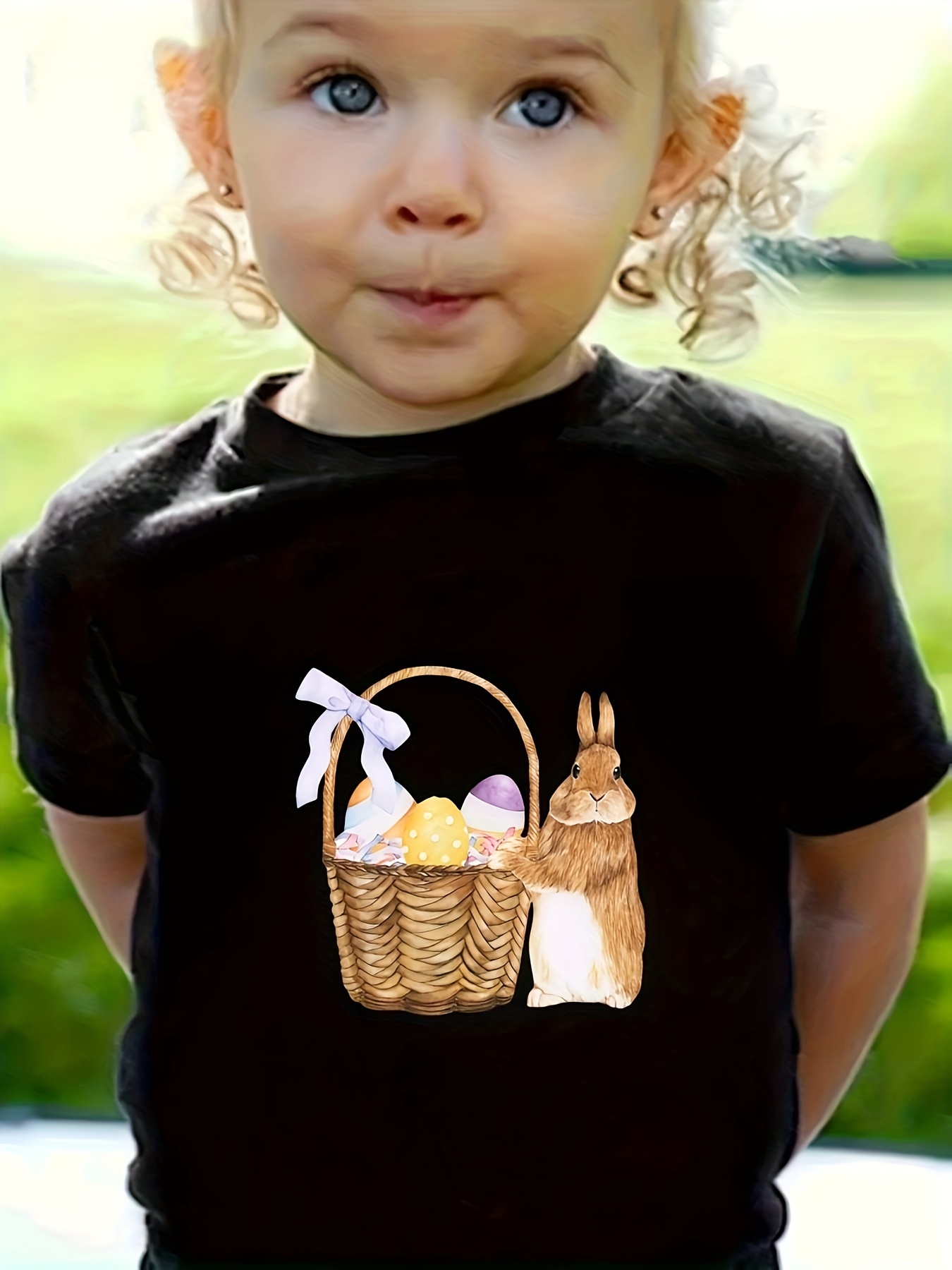 Easter Eggs Bunny Print Girl Cotton Graphic T shirt Comfy - Temu Australia