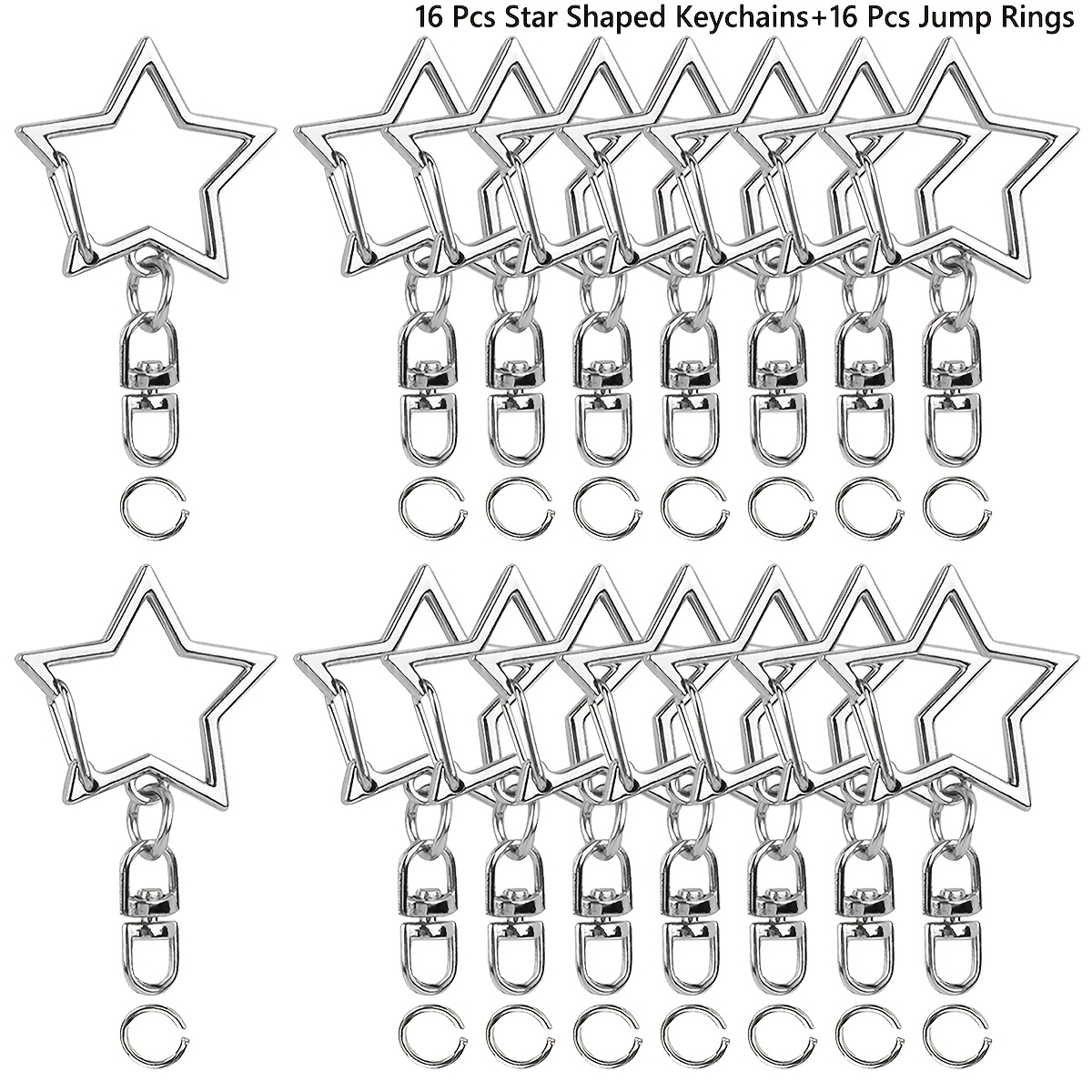 TEMU 16/18 Sets Star Shaped Keychain Hooks, (16/18pcs With Chains Keychain Hooks And 16/18pcs Open Connecting Loops) Suitable For Keychains, Bag
