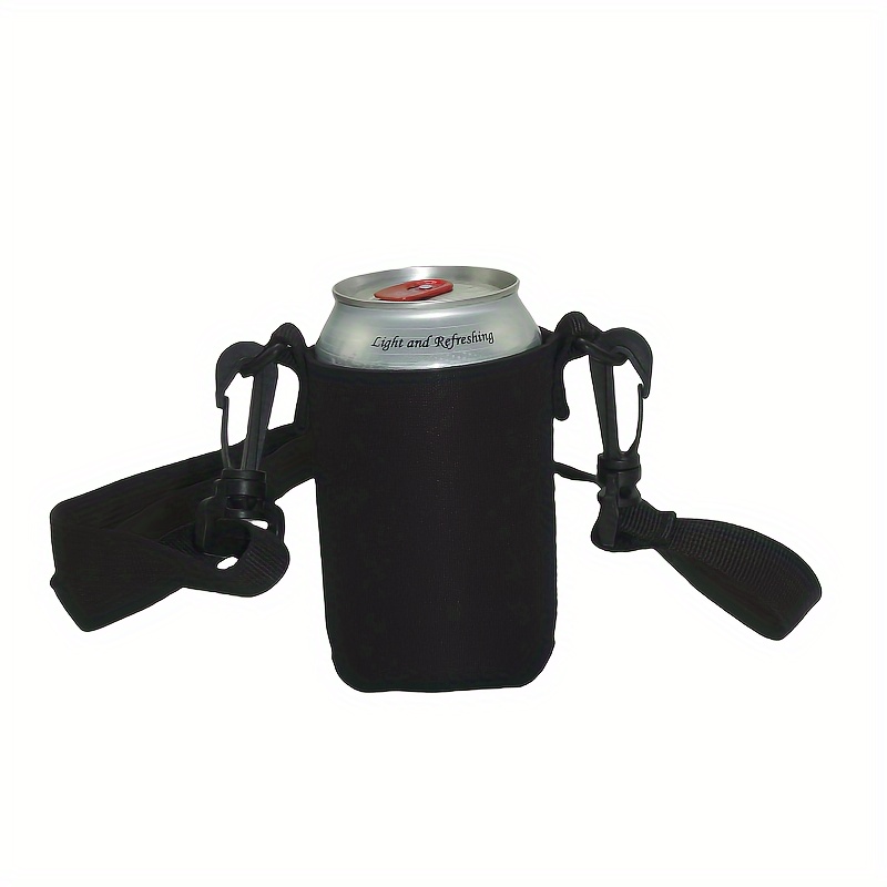 Image of Set Of 4 Black Neoprene Can Coolers With Adjustable Straps, Perfect For Family Gatherings And Outdoor Parties. A Stylish Little Gift For Summer Beer Festivals, Suitable For 12oz Drinks