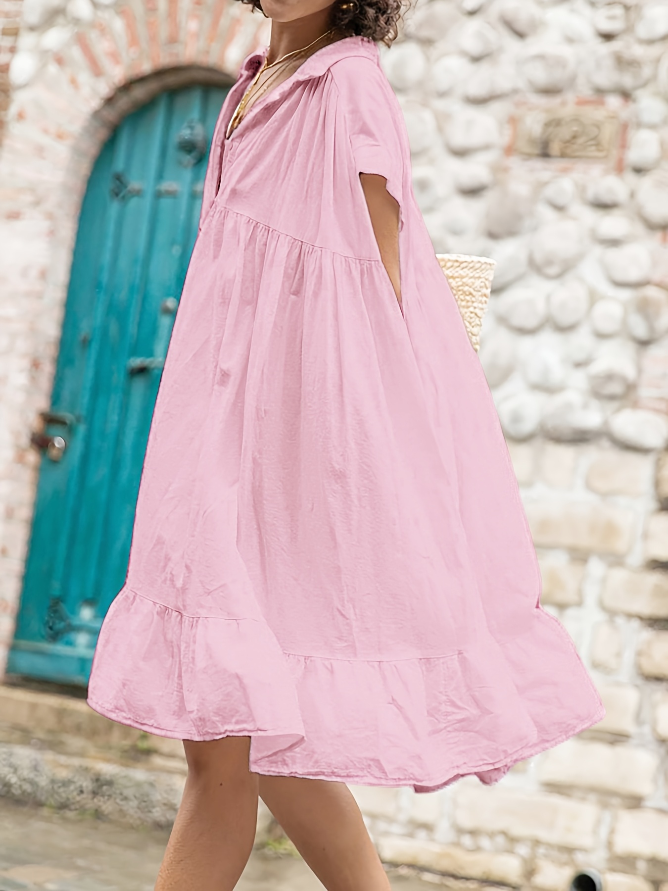open lace back dress Renowned Love Babydoll Dress In Pink Curves main image 0