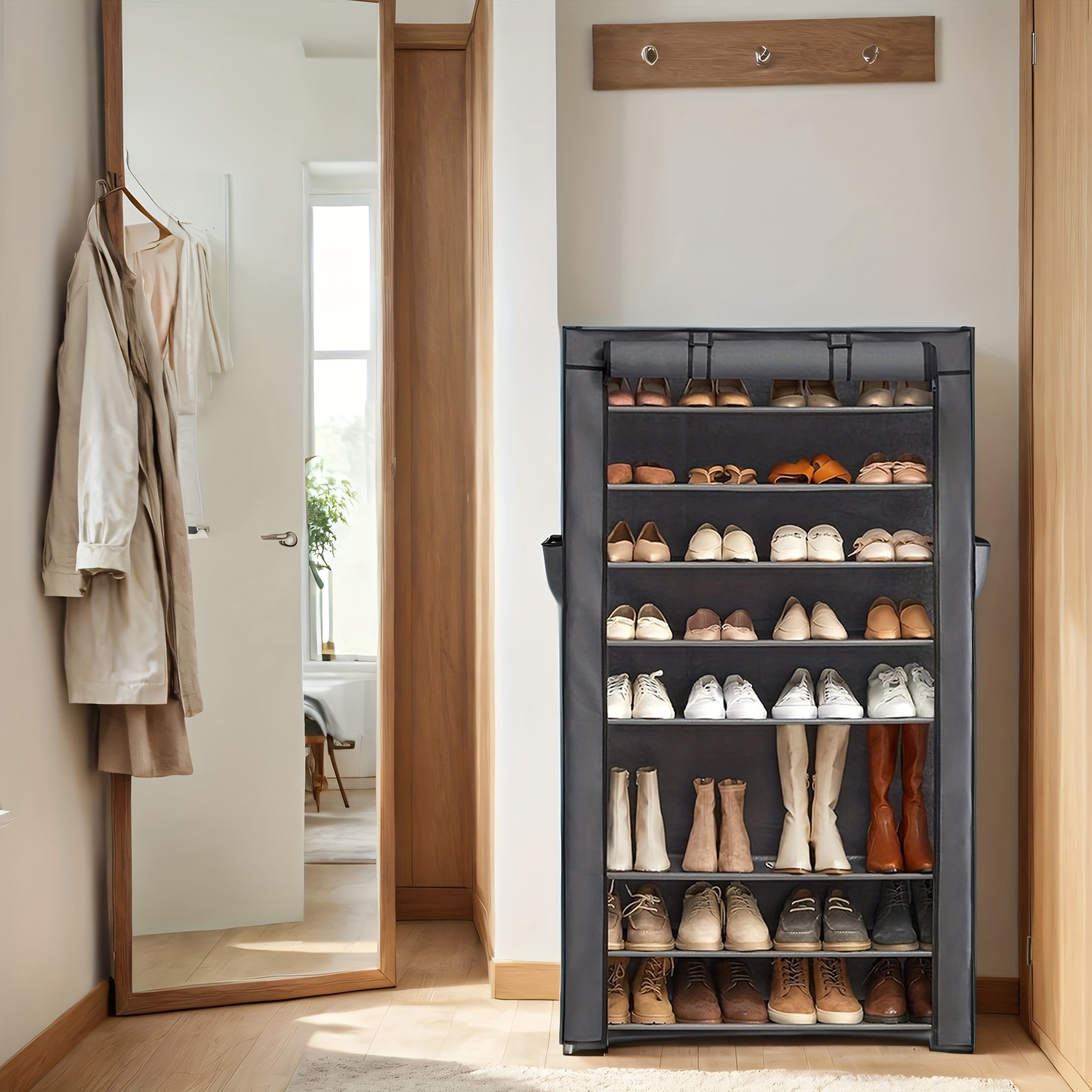 Image of Shoe Rack 10 Levels, Shoe Cabinet, Shoe Storage, With Cover, Shoe Organizer, For High Heels, Sports Shoes, Metal Frame