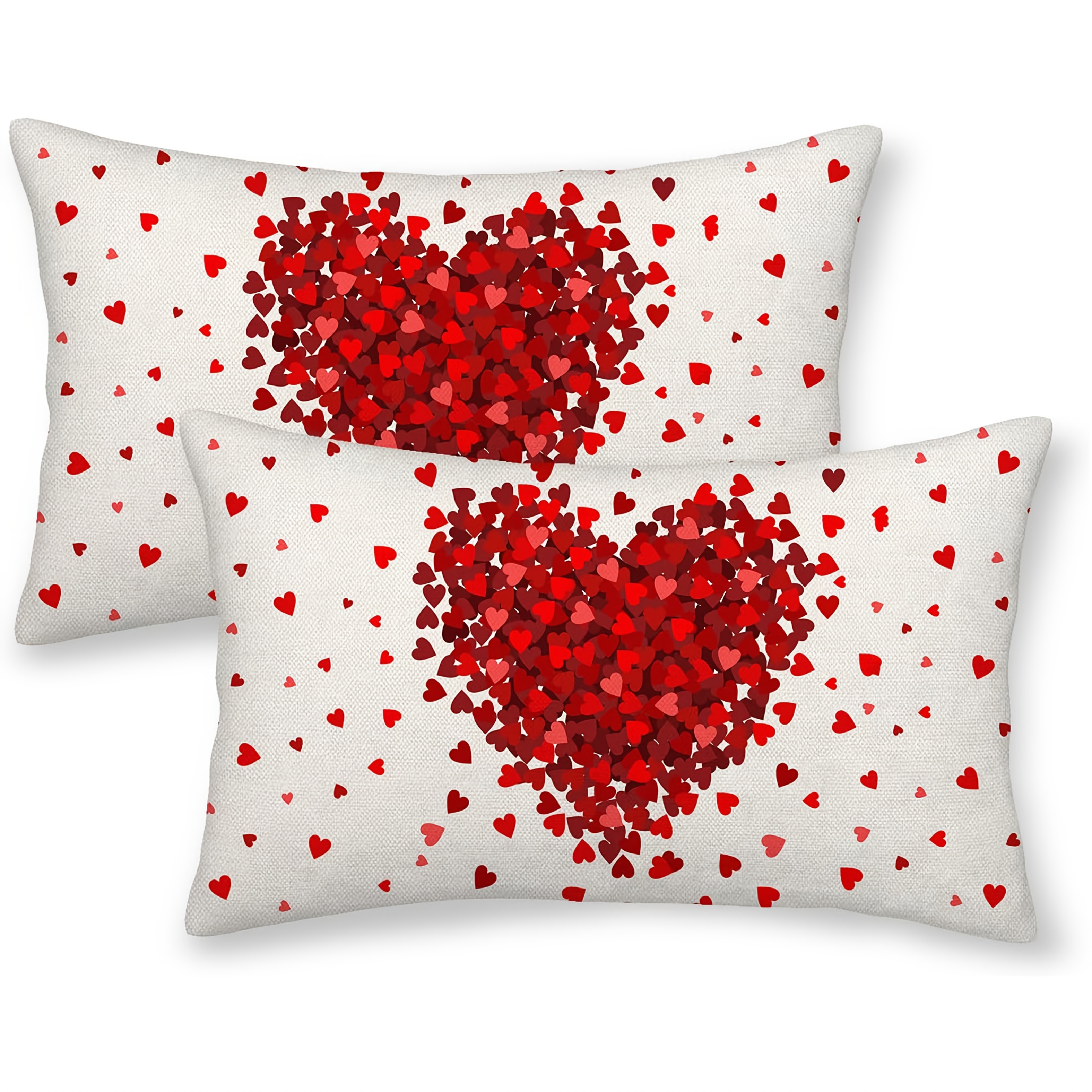 

2-pack Linen Love Heart Throw Pillow Covers, 12x20 Inch, 's Day Decorative Cushion Cases With Zipper, Machine Washable, Woven Sofa & Bed Decor For Indoor & Outdoor Use