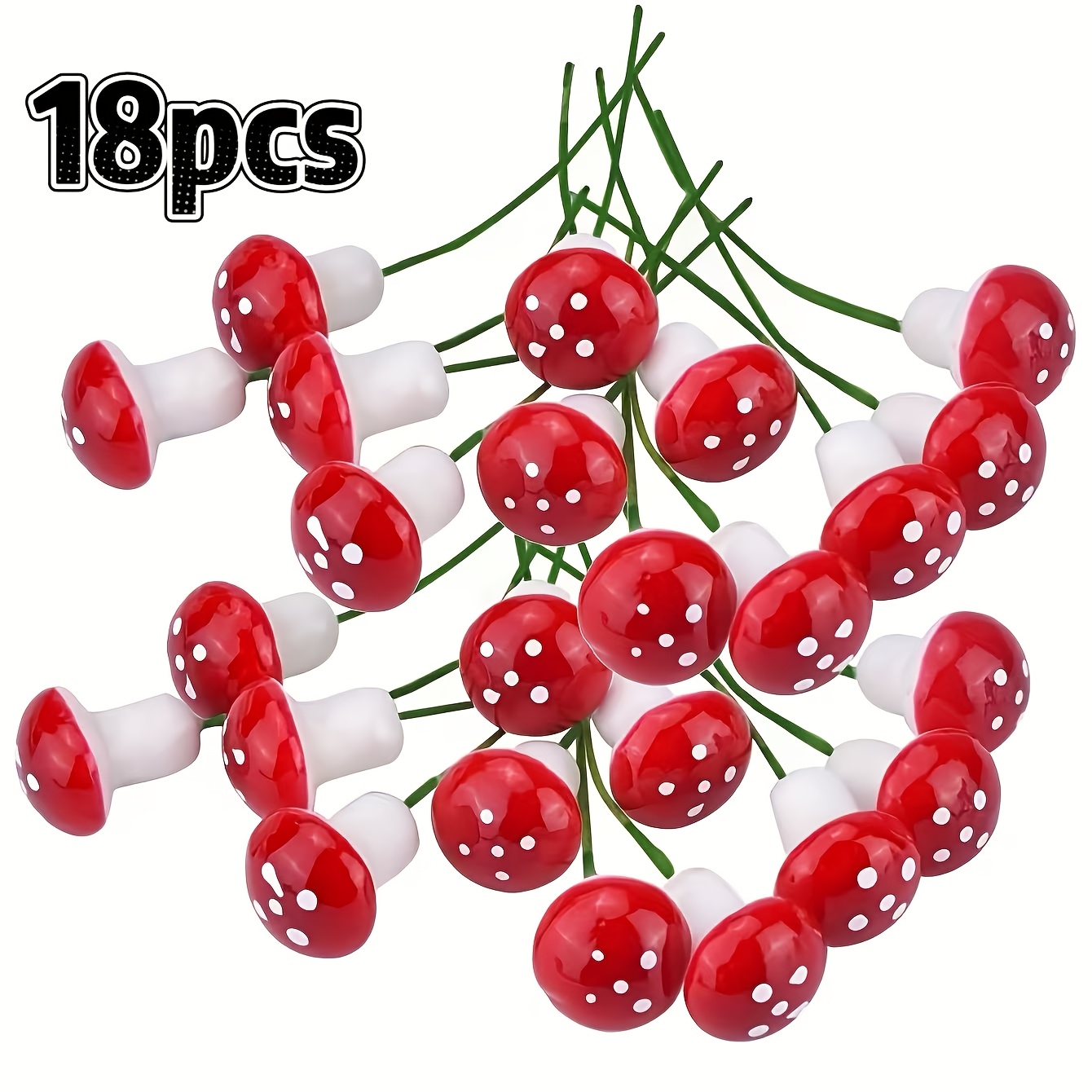 TEMU 18/36pcs Mini Red Mushroom Artificial Garden Fairy Figurine Planter Plant Pot Craft Decoration Home Diy Micro Landscape Decoration, Suitable For