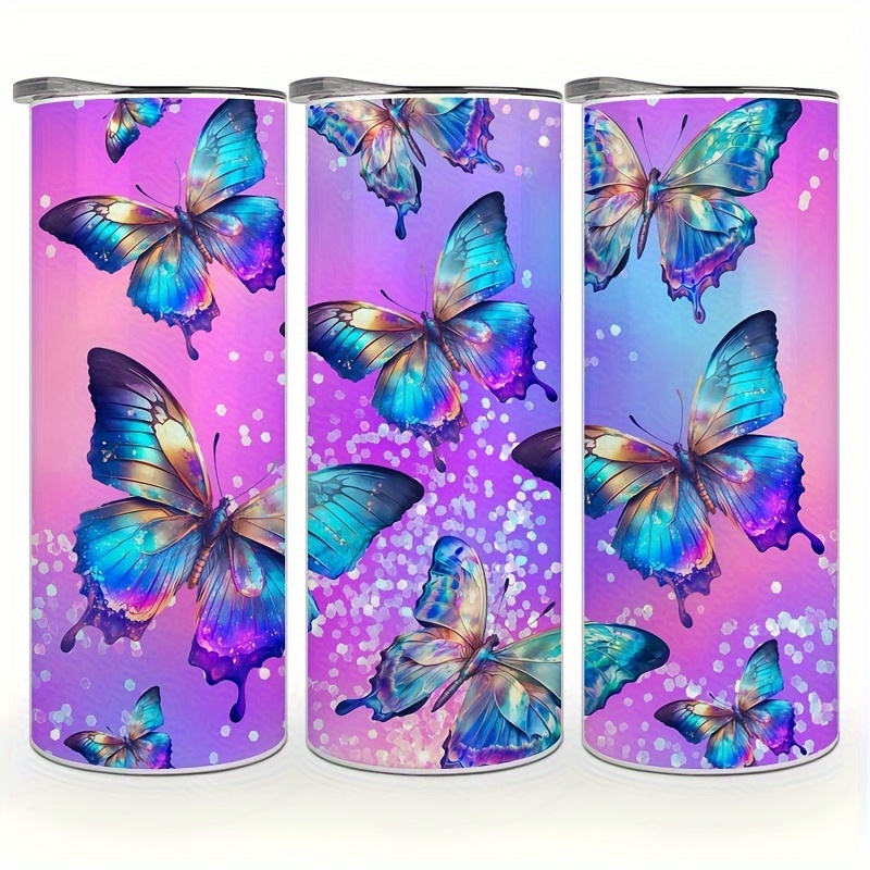 

Butterfly 20oz Stainless Steel Insulated With Lid And Straw - , Great For - Ideal Christmas Or Valentine's Day Gift