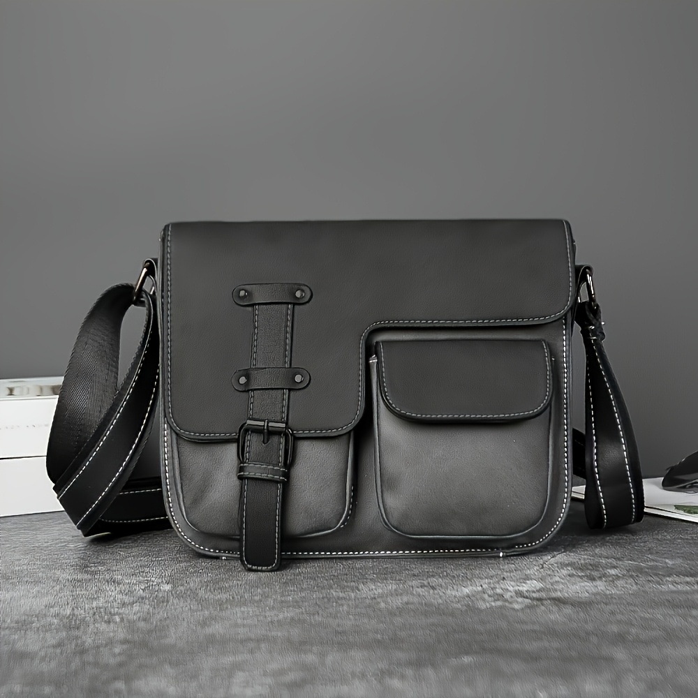 Retro Block Briefcase Crossbody Bag, Unisex For Daily Commuting And Office Use, With Multiple Pockets For Large Capacity Tablet, Phone, And Bank Card Storage