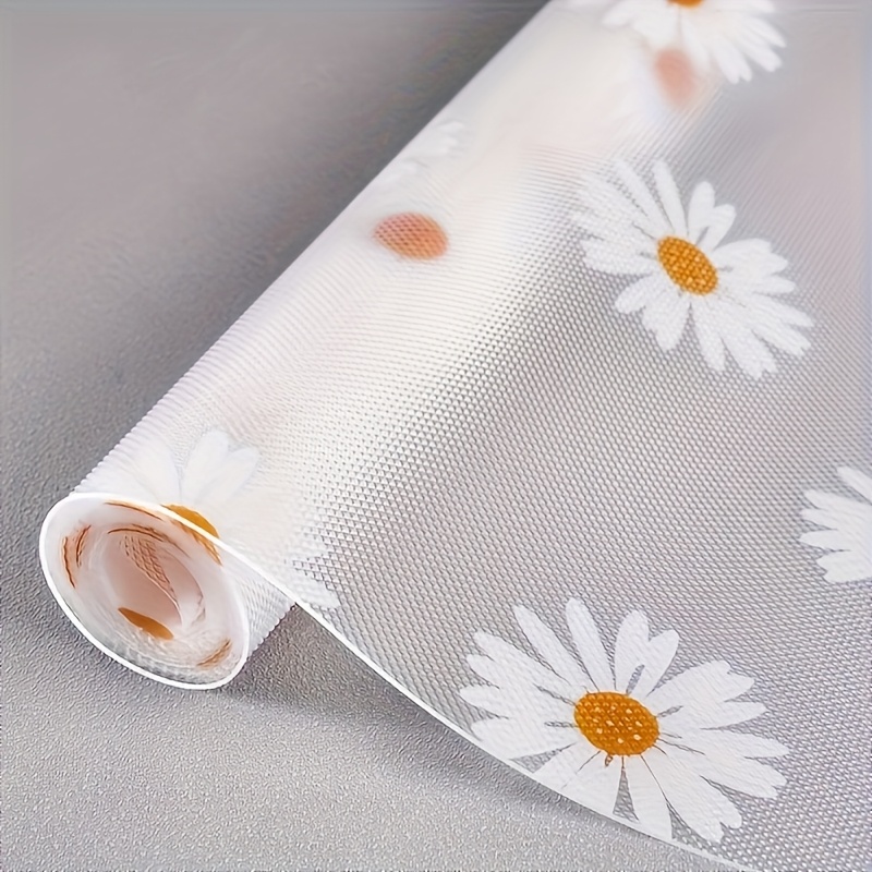 TEMU 2 Rolls Of Daisy Pattern Pvc Drawer Mats Cabinet Mats - Easy To Clean Non-slip Cute, Suitable For Diy Refrigerator And Desktop Mats, Kitchen