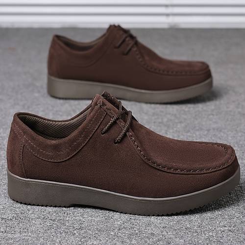 mens leather breathable retro trendy business casual leather shoes lace up round toe soft sole soft surface british work shoes