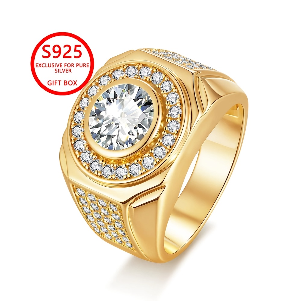 Image of 925 925 Silvery Men's Vintage Inlaid 5a 5a Cubic Zirconiaia Ring Men's Unique Fashionable Jewelry, Holiday Gift For Male , Suitable For Parties, Banquets, And Daily Wear