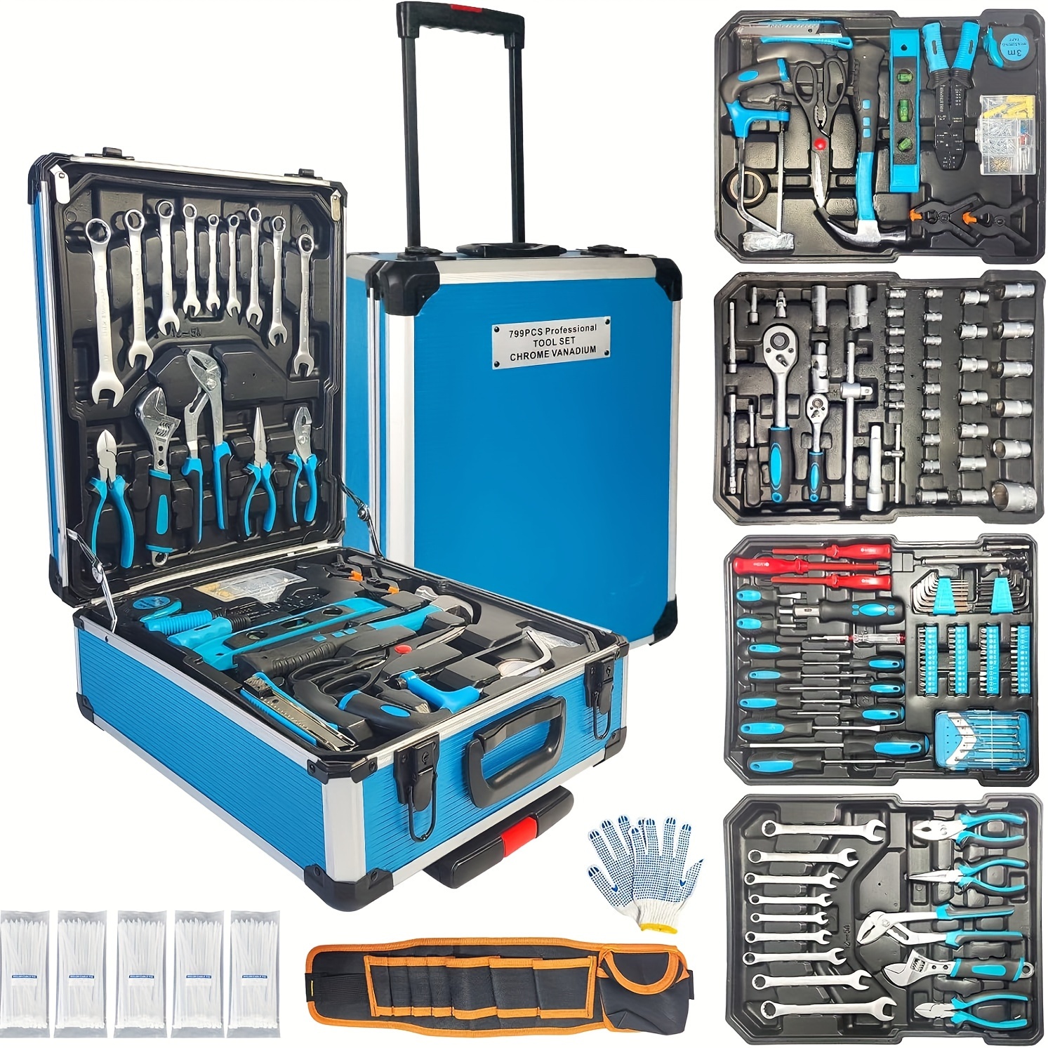 TEMU 799pcs Tool Kit, Household Tools Kit, Tool Set, Tools Set For Homeowner, Hand Tool Kit With Carrying Tool Box, Full Tool Set, Father's Day,