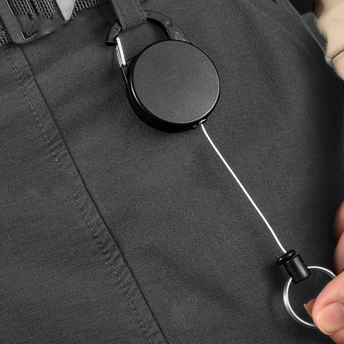 25 59 inch multi functional retractable key chain with stainless steel cord id clip and retractable bag high strength military grade polymer resin key ring easy plastic key chain spring loaded name tag clip retractable key chain for men